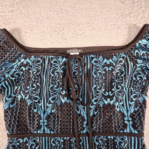 Venus Lace Off Shoulder Top‎ Women S Blue Black Y2K Witchy Whimsygoth Peasant - Picture 3 of 12